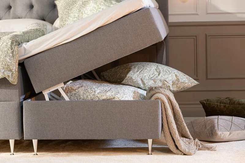 Alessia Komplett Sängpaket med Förvaring LED-belysning 180x200 cm - Grå - Möbler - Sovrum - Sängar - Sängar med förvaring