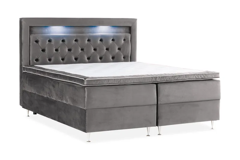 Alessia Komplett Sängpaket med Förvaring LED-belysning 180x200 cm - Mörkgrå Sammet - Möbler - Sovrum - Sängar - Sängar med förvaring