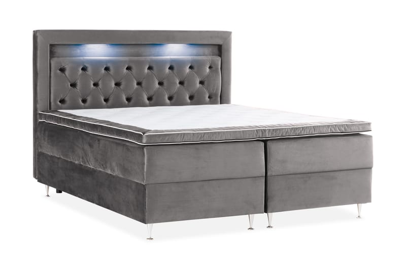 Alessia Komplett Sängpaket med Förvaring LED-belysning 180x200 cm - Mörkgrå Sammet - Möbler - Sovrum - Sängar - Sängar med förvaring