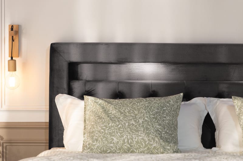 Alessia Komplett Sängpaket med Förvaring LED-belysning 180x200 cm - Mörkgrå Sammet - Möbler - Sovrum - Sängar - Sängar med förvaring