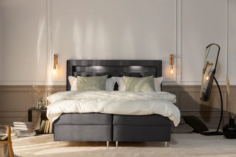 Alessia Komplett Sängpaket med Förvaring LED-belysning 180x200 cm - Mörkgrå Sammet - Möbler - Sovrum - Sängar - Sängar med förvaring