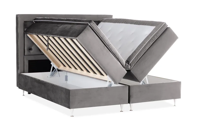 Alessia Komplett Sängpaket med Förvaring LED-belysning 180x200 cm - Mörkgrå Sammet - Möbler - Sovrum - Sängar - Sängar med förvaring