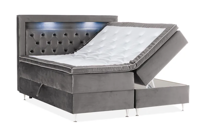 Alessia Komplett Sängpaket med Förvaring LED-belysning 180x200 cm - Mörkgrå Sammet - Möbler - Sovrum - Sängar - Sängar med förvaring