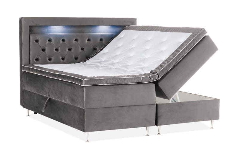 Alessia Komplett Sängpaket med Förvaring LED-belysning 180x200 cm - Mörkgrå Sammet - Möbler - Sovrum - Sängar - Sängar med förvaring