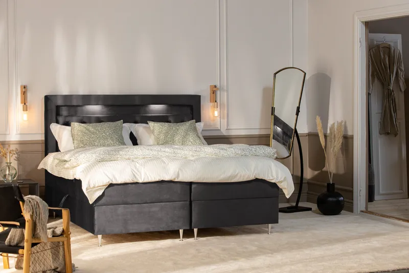 Alessia Komplett Sängpaket med Förvaring LED-belysning 180x200 cm - Mörkgrå Sammet - Möbler - Sovrum - Sängar - Sängar med förvaring