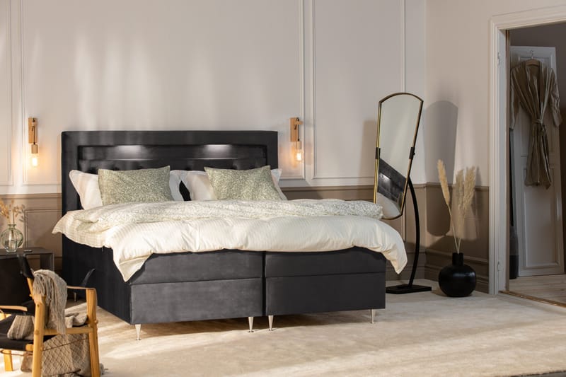 Alessia Komplett Sängpaket med Förvaring LED-belysning 180x200 cm - Mörkgrå Sammet - Möbler - Sovrum - Sängar - Sängar med förvaring
