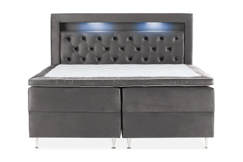 Alessia Komplett Sängpaket med Förvaring LED-belysning 180x200 cm - Mörkgrå Sammet - Möbler - Sovrum - Sängar - Sängar med förvaring