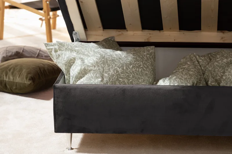 Alessia Komplett Sängpaket med Förvaring LED-belysning 180x200 cm - Mörkgrå Sammet - Möbler - Sovrum - Sängar - Sängar med förvaring