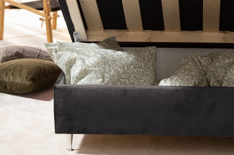 Alessia Komplett Sängpaket med Förvaring LED-belysning 180x200 cm - Mörkgrå Sammet - Möbler - Sovrum - Sängar - Sängar med förvaring