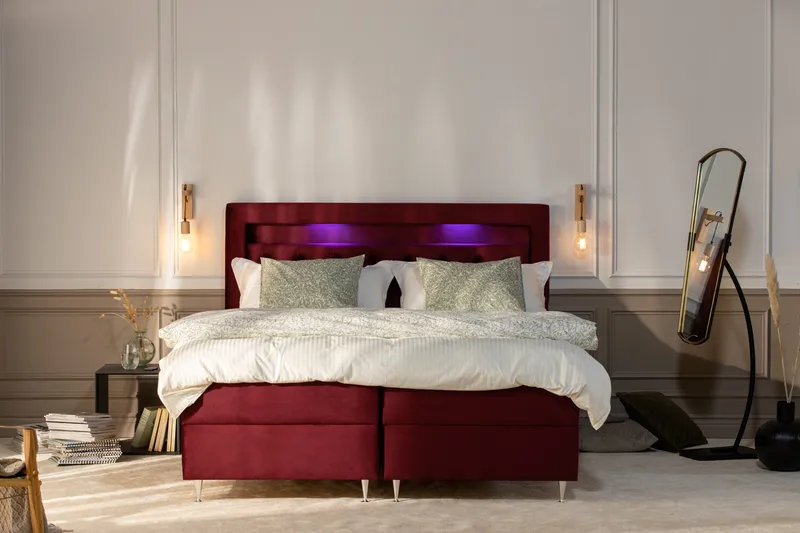 Alessia Komplett Sängpaket med Förvaring LED-belysning 180x200 cm - Röd - Möbler - Sovrum - Sängar - Sängar med förvaring
