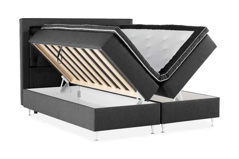 Alessia Komplett Sängpaket med Förvaring LED-belysning 180x200 cm - Svart - Möbler - Sovrum - Sängar - Sängar med förvaring