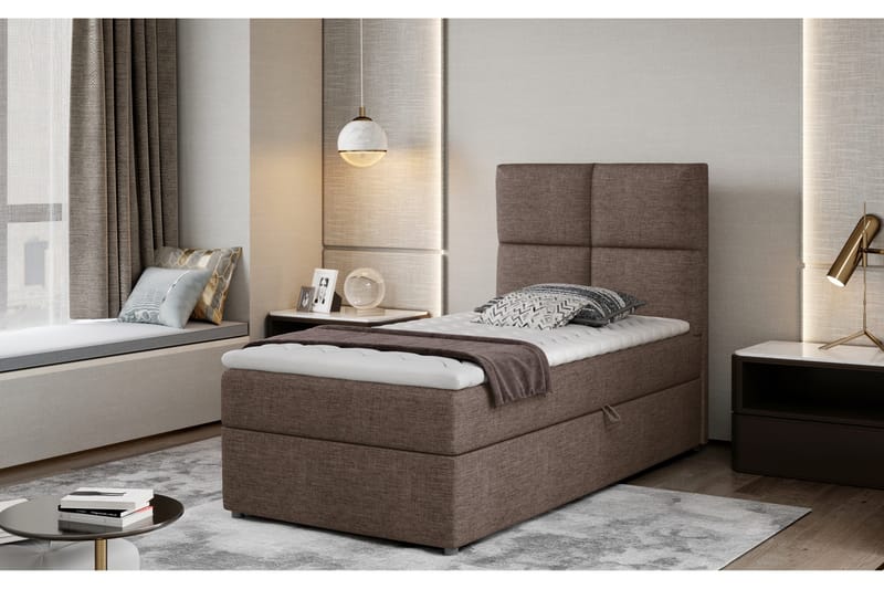 Arcore Förvaringssäng 90x200cm Rutad - Brun - Möbler - Sovrum - Sängar - Sängar med förvaring