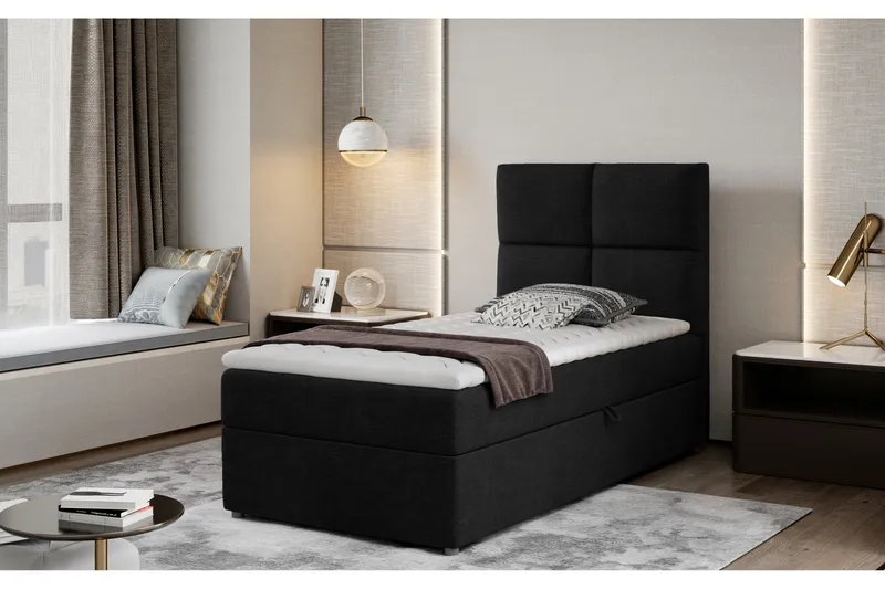 Arcore Förvaringssäng 90x200cm Rutad - Svart - Möbler - Sovrum - Sängar - Sängar med förvaring