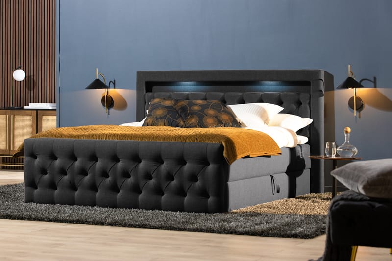 BELTRAO Komplett Sängpaket med Lyftförvaring LED-belysning 160x200 - Möbler - Sovrum - Sängar - Sängar med förvaring