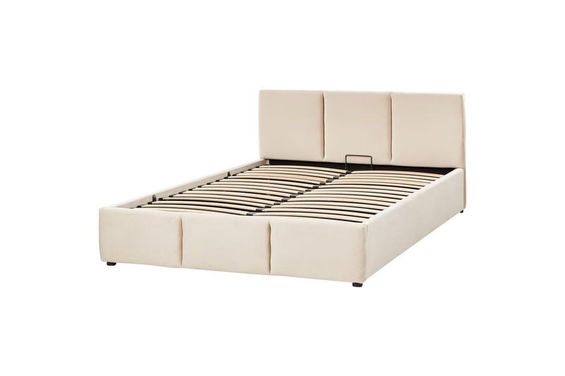 Säng med förvaring Bousse - Beige/Sammet, 160x200 cm - Möbler - Sovrum - Sängram & sängstomme