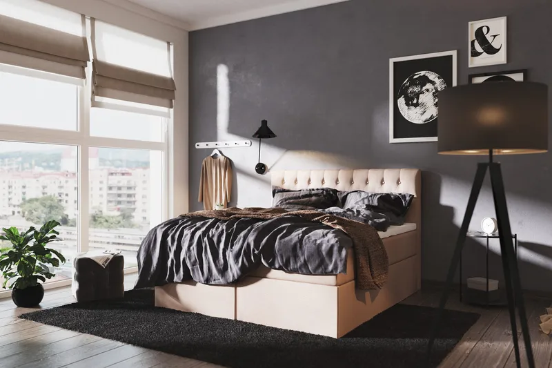 Boxy Box Bed Säng med Förvaring 120x200 cm - Beige - Möbler - Sovrum - Sängar - S ängar med förvaring