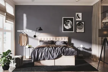 Boxy Box Bed Säng med Förvaring 120x200 cm - Beige - Möbler - Sovrum - Sängar - Sängar med förvaring