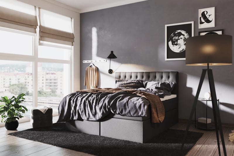 Boxy Säng med Förvaring 160x200 cm i Tyg med Bäddmadrass med Fasthetsgrad Fast - Svart - Möbler - Sovrum - Sängar - Sängar med förvaring