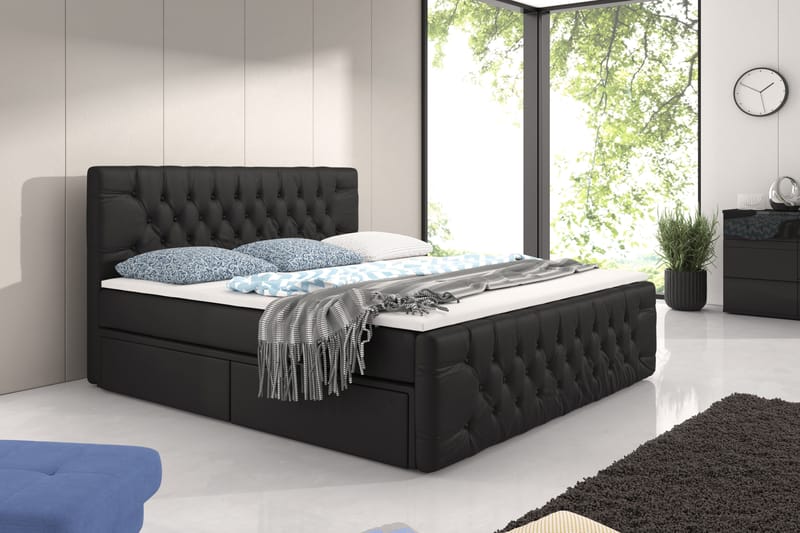 CALABRIA Komplett Förvaringssäng 160x200 Svart - Komplett Sängpaket - Sängar med förvaring