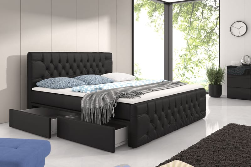 CALABRIA Komplett Förvaringssäng 160x200 Svart - Komplett Sängpaket - Sängar med förvaring