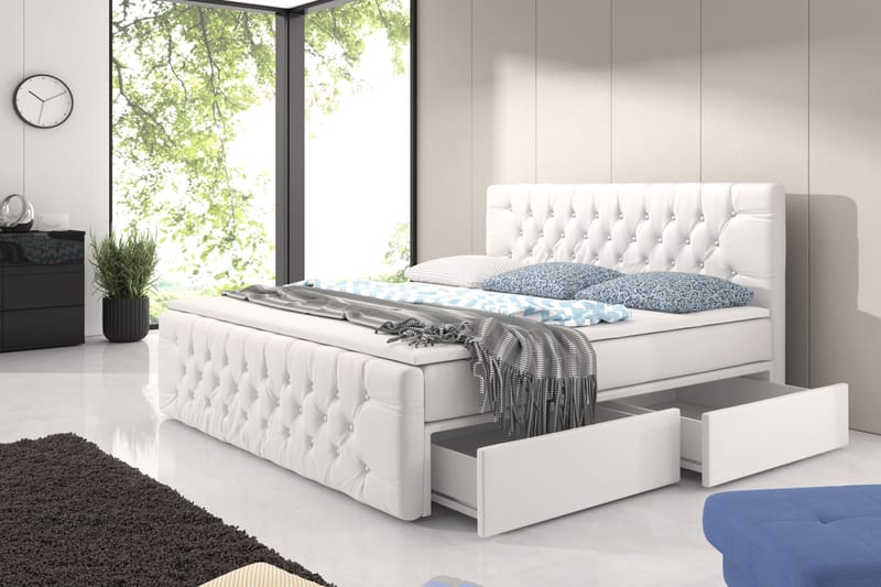 CALABRIA Komplett Förvaringssäng 160x200 Vit - Komplett Sängpaket - Sängar med förvaring