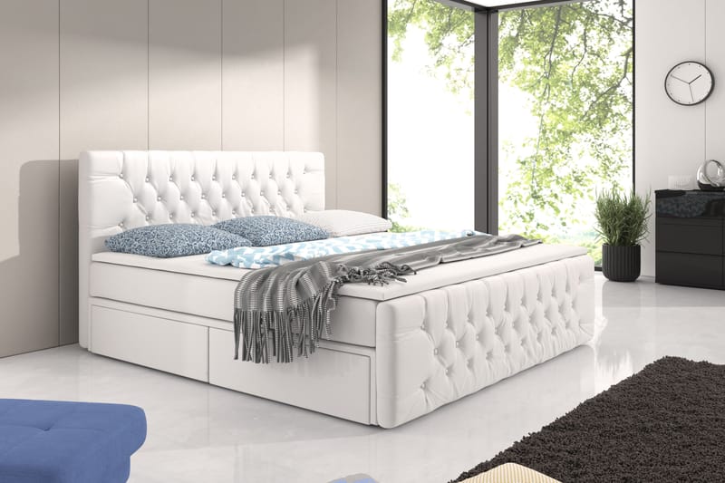 CALABRIA Komplett Förvaringssäng 180x200 Vit Konstläder - Komplett Sängpaket - Sängar med förvaring