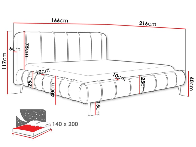 Calrosin Sängram på ben 140x200 cm med Förvaring - Svart - Möbler - Sovrum - Sängar - Sängar med förvaring