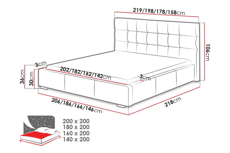 DOLORES Förvaringssäng & madrass 218x158x106 cm - Vit - Komplett Sängpaket - Sängar med förvaring