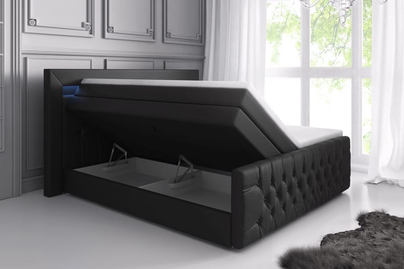 ELIO Lyx Sängpaket 160x200 LED-belysning Svart/Konstläder - Möbler - Sovrum - Sängar - Sängar med förvaring