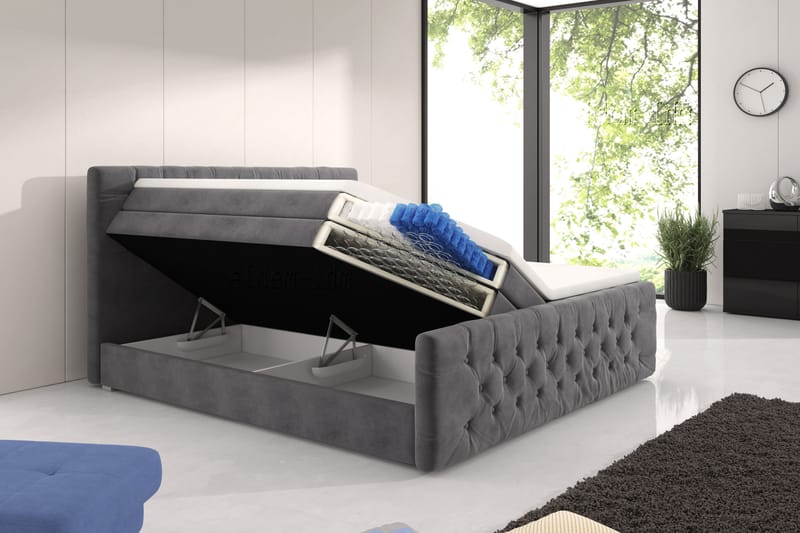 ELIO Lyx Sängpaket 180x200 LED-belysning Grå/Sammet - Möbler - Sovrum - Sängar - Sängar med förvaring