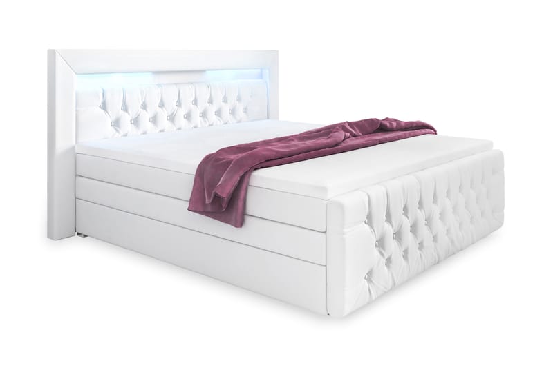 ELIO Sängpaket 180x200 LED-belysning Vit/Konstläder - Komplett Sängpaket - Sängar med förvaring