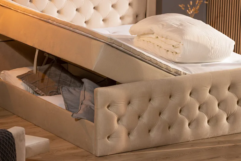 Francisco Komplett Sängpaket med Lyftförvaring LED-belysning 180x200 - Beige - Möbler - Sovrum - Sängar - Sängar med förvaring