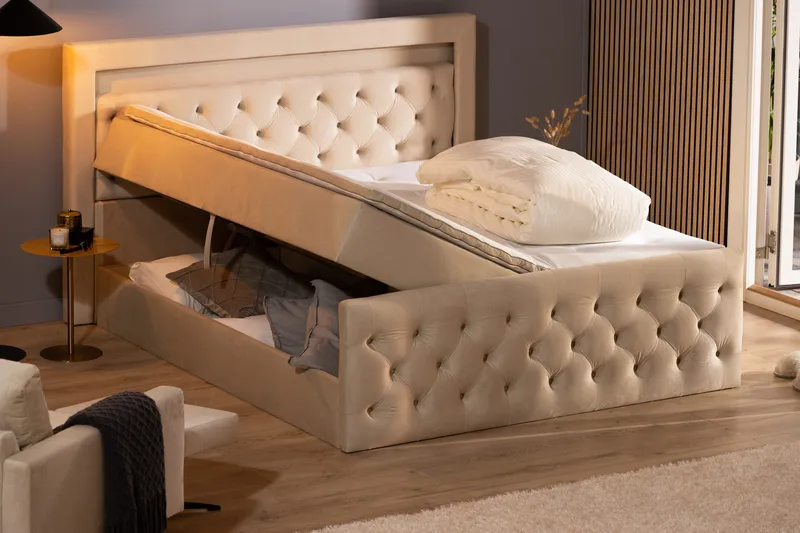 Francisco Komplett Sängpaket med Lyftförvaring LED-belysning 180x200 - Beige - Möbler - Sovrum - Sängar - Sängar med förvaring