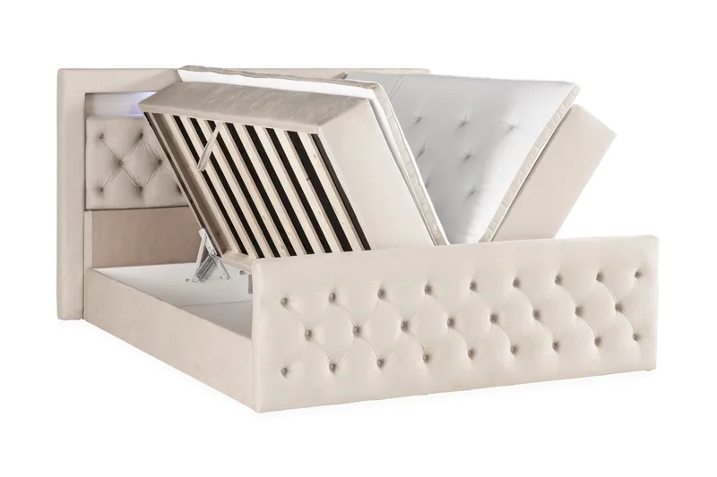 Francisco Komplett Sängpaket med Lyftförvaring LED-belysning 180x200 - Beige - Möbler - Sovrum - Sängar - Sängar med förvaring
