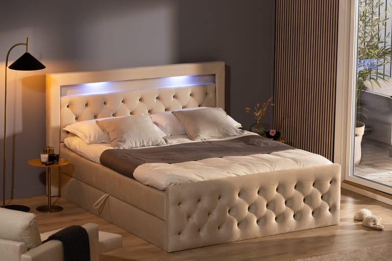 Francisco Komplett Sängpaket med Lyftförvaring LED-belysning 180x200 - Beige - Möbler - Sovrum - Sängar - Sängar med förvaring