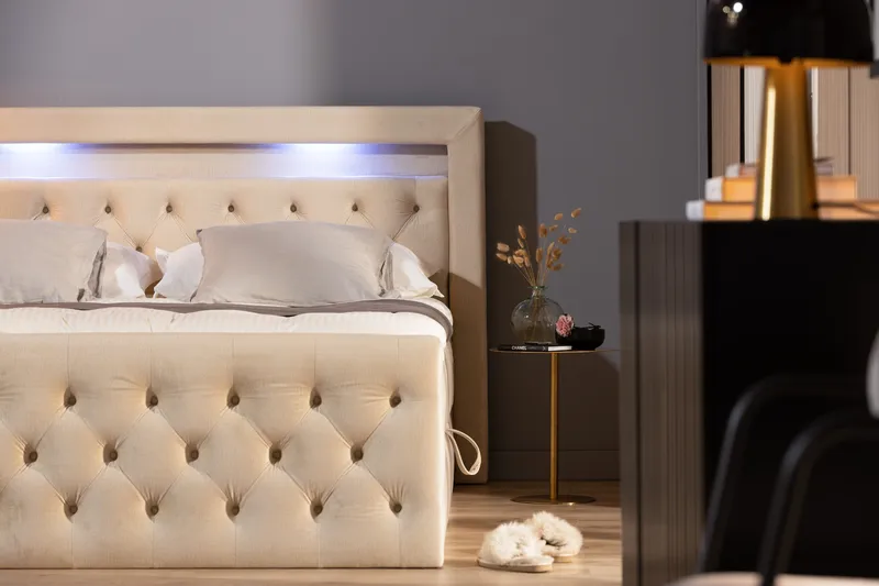 Francisco Komplett Sängpaket med Lyftförvaring LED-belysning 180x200 - Beige - Möbler - Sovrum - Sängar - Sängar med förvaring