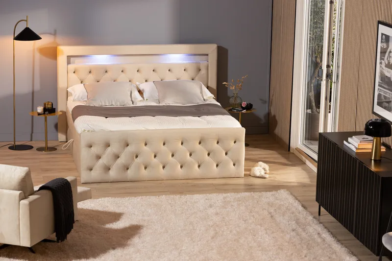 Francisco Komplett Sängpaket med Lyftförvaring LED-belysning 180x200 - Beige - Möbler - Sovrum - Sängar - Sängar med förvaring