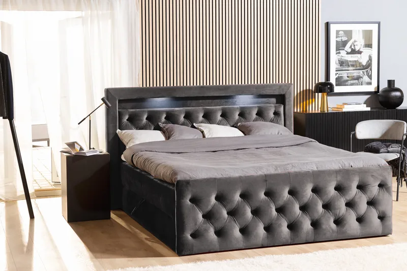 Francisco Komplett Sängpaket med Lyftförvaring LED-belysning 180x200 - Mörkgrå - Möbler - Sovrum - Sängar - Sängar med förvaring