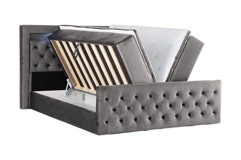 Francisco Komplett Sängpaket med Lyftförvaring LED-belysning 180x200 - Mörkgrå - Möbler - Sovrum - Sängar - Sängar med förvaring