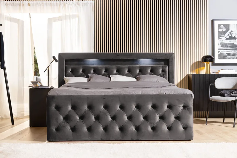 Francisco Komplett Sängpaket med Lyftförvaring LED-belysning 180x200 - Mörkgrå - Möbler - Sovrum - Sängar - Komplett Sängpaket