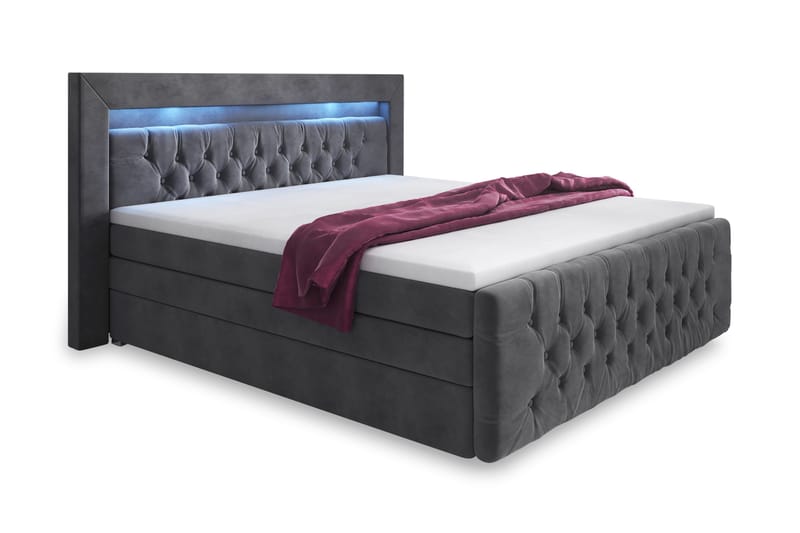 Franco Lyx Komplett Sängpaket med Förvaring 180x200 LED-belysning - Grå / Sammet - Möbler - Sovrum - Sängar - Komplett Sängpaket