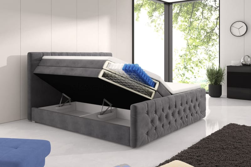 Franco Lyx Komplett Sängpaket med Förvaring 180x200 LED-belysning - Grå / Sammet - Möbler - Sovrum - Sängar - Komplett Sängpaket