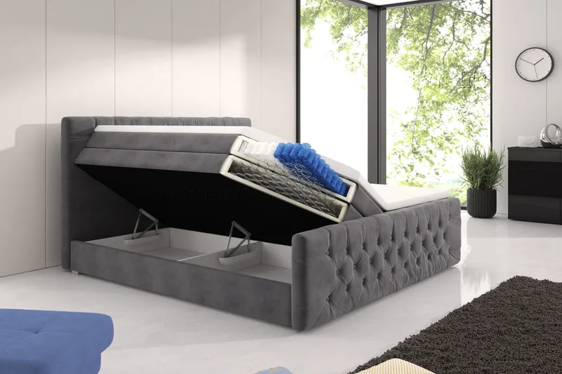 Franco Lyx Sängpaket 160x200LED-belysning - Grå/Sammet - Möbler - Sovrum - Sängar - Sängar med förvaring