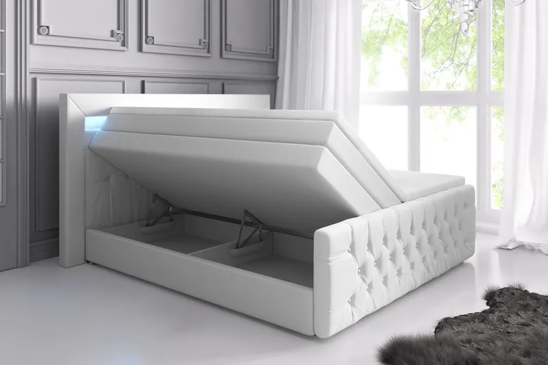 Franco Lyx Sängpaket 180x200LED-belysning - Vit/Konstläder - Möbler - Sovrum - Sängar - Sängar med förvaring