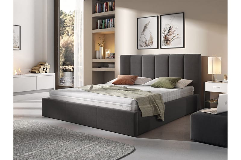 Karrouba Förvaringssäng 160x200 cm LED-belysning - Mörkgrå - Möbler - Sovrum - Sängar - Sängar med förvaring