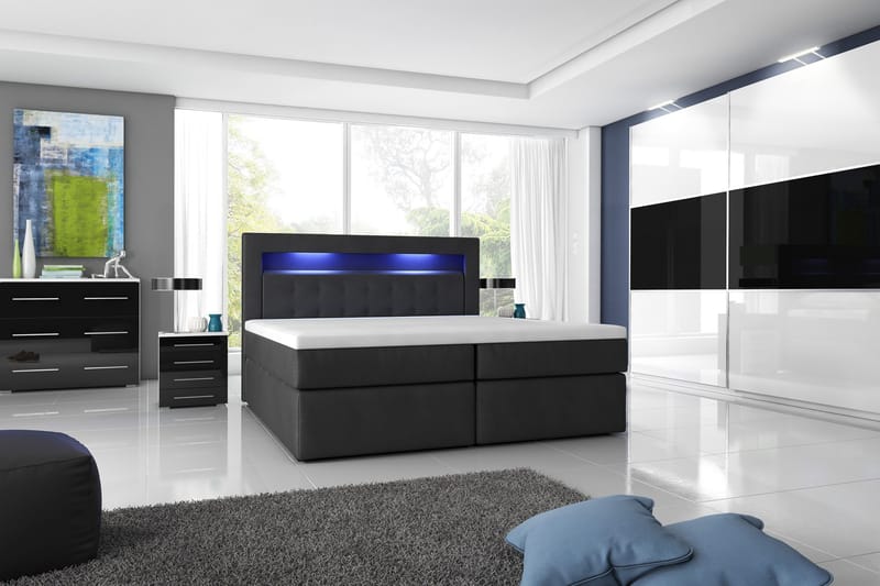 Modena Sängpaket 140x200 medFörvaring LED-belysning - Svart - Möbler - Sovrum - Sängar - Sängar med förvaring