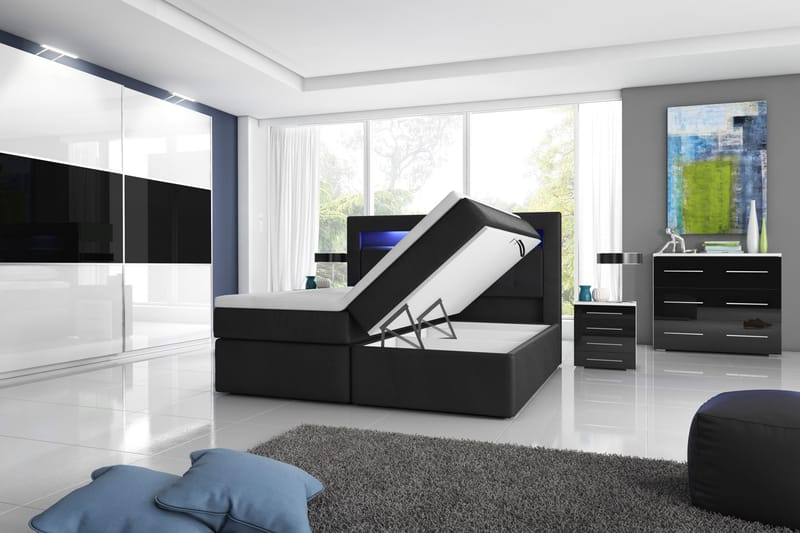 Modena Sängpaket 140x200 medFörvaring LED-belysning - Svart - Möbler - Sovrum - Sängar - Sängar med förvaring