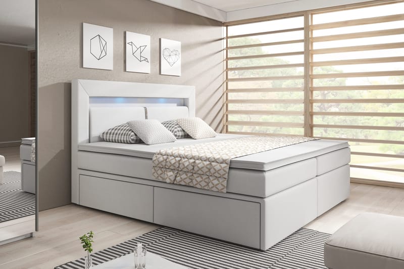 Modena Sängpaket 140x200 medFörvaring LED-belysning - Vit - Möbler - Sovrum - Sängar - Sängar med förvaring