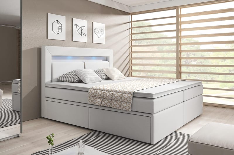 Modena Sängpaket 180x200 medFörvaring LED-belysning - Vit - Möbler - Sovrum - Sängar - Sängar med förvaring