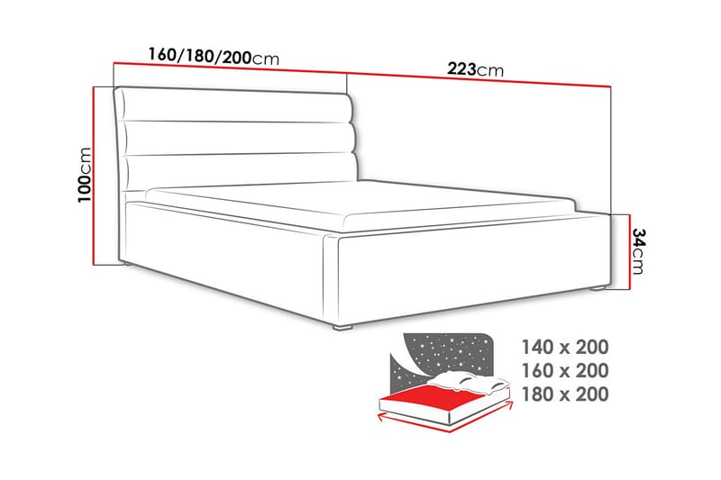 MOON Förvaringssäng 223x160x100 cm - Svart/Grå - Sängar med förvaring - Dubbelsängar